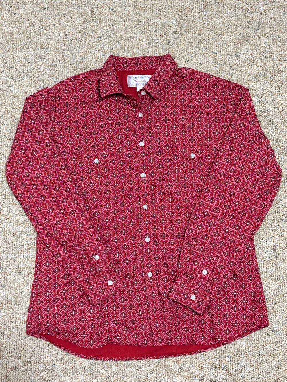 Panhandle Shirt Womens Large Red Western Pearl Snap Long Sleeve Bandana Print